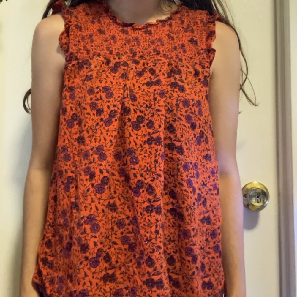 Old Navy Orange Floral Peasant Blouse. Ruffle Trim